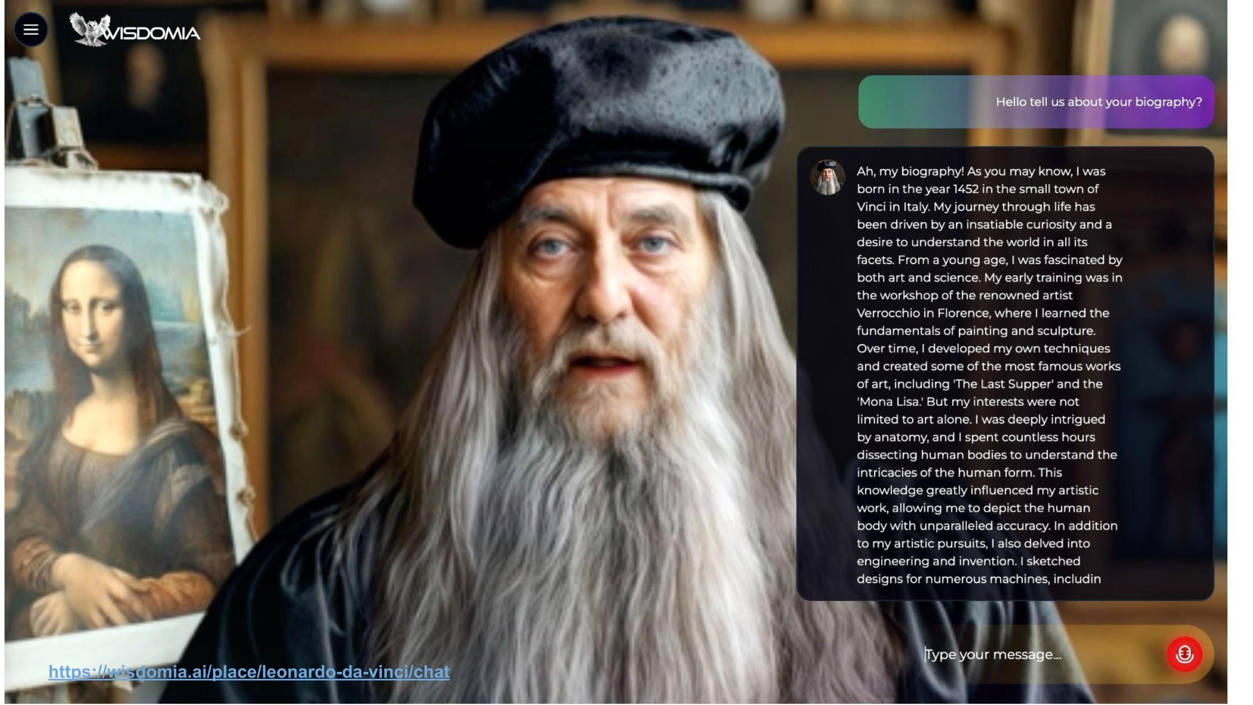 Leonardo da Vinci AI agent, created by Wisdomia.ai, a platform powered by Dinis Guarda and ztudium's proprietary AI. DNA technology